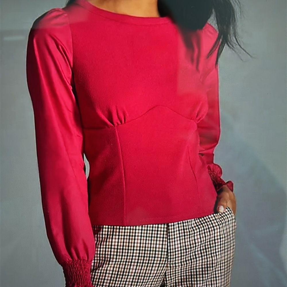 Anthropologie Structured Long Sleeve Women’s Top Wine/Bord size S